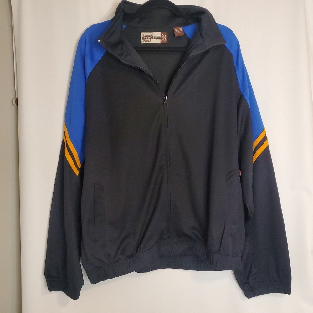 Reputation Men's NWT Size XL Black/RoyalSun zip front silk blend bomber jacket